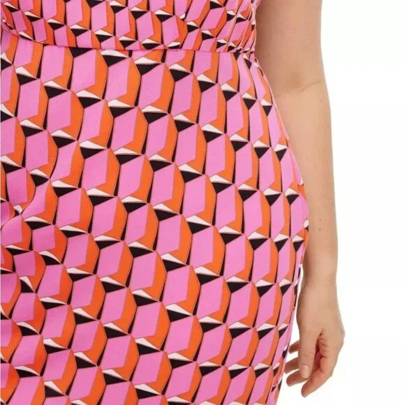 Diane Von Furstenberg Women Size 2 XS Pink Modern Geo Print Mini 90s Shift Dress - Picture 2 of 10